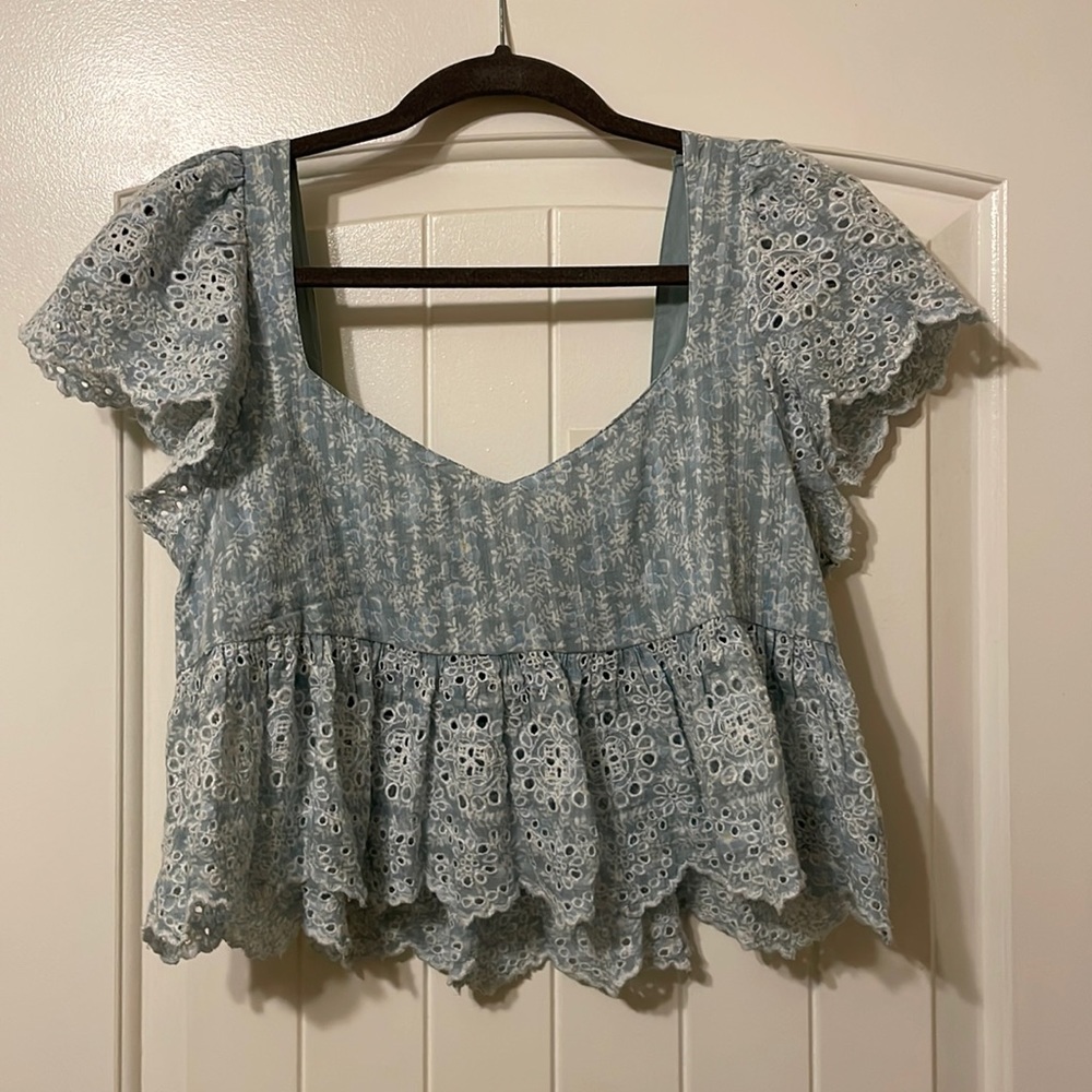 AE Cropped Babydoll Eyelet Top
